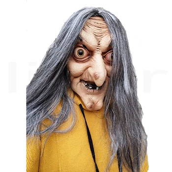 Înfricoșător Vrăjitoare Bătrână Masca din Latex cu Par Halloween Rochie Fancy Grimasă Petrecere Costum Cosplay Măști, Recuzită pentru Adulti O Mărime