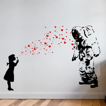 Perete Decal ASTRONAUT si INIMA Fata cu BULE, Banksy Astronaut Autocolant Perete, Banksy în Stil Street Art Design Interior 2138