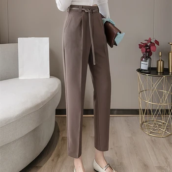 Seoulish Formale pentru Femei Pantaloni Harem cu Centura de Primăvară-Vară Talie Mare sex Feminin haine de Lucru Elegant Lungime de Glezna Trouses 2021 Noi
