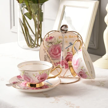 Elegant Rose Bone China Ceașcă de Ceai Farfurie Set de Lingura de 200ml Europa Avansate de Portelan Cana de Cafea Britanic Pastorală Ceramice Ceașcă de ceai