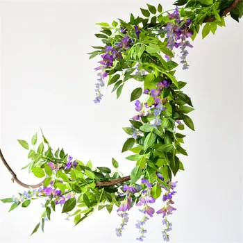 2M Wisteria Artificiale Flori de Viță de vie de Nunta Ghirlanda Decor Arc Ivy Coroane de flori False Plante Frunziș Rattan Flori Faux Ivy Perete