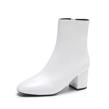2022 Noi Femei, cu Fermoar Lateral Мартин сапоги Confortabil la Mijlocul Toc Glezna Cizme Pantofi de Moda Black Red White Square Toc cizme pentru Femei