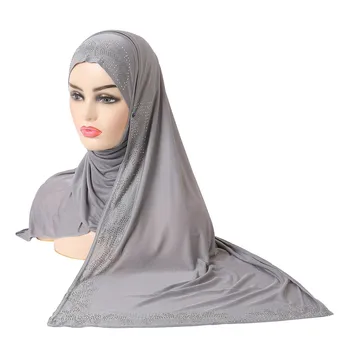 Frumos Musulman Amira Hijab cu Șal Folie cu Strasuri Trage Pe Amira Islamic Eșarfă Cap de Folie de Culoare Solidă Femei Văl Arabe