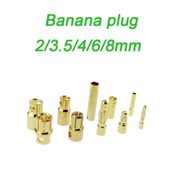 20pairs Sau 10pairs 2 mm, 3.5 mm, 4mm 6mm 8mm Glonț Banana Plug Conector de sex Masculin de sex Feminin pentru RC Baterie Parte de Aur PlatedARE4