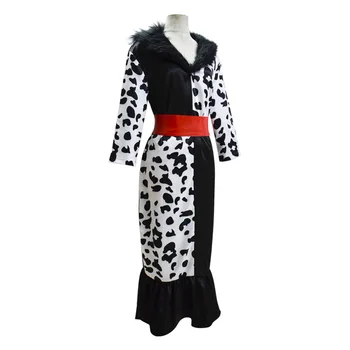 XS-3XL New Sosire Cruella De Vil Cosplay Costum 101 Dalmatians Negativ Uniform Dress Up Costum de Halloween pentru Femei