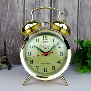 Metal Mecanice Ceas Cu Alarmă Ceas Vintage Noptiera Ceas Tăcut Aur Ceasuri De Pui Ciugulit Orez Antichități Decor De Lux