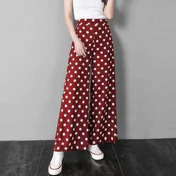 Femei Elastic Talie Pantaloni Lungi 2022 Epocă Polka Dot Imprimate Largi Picior Pantaloni de Vara Pantalon Casual Palazzo Y838