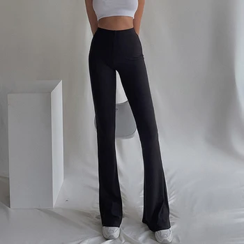 Femei Talie Mare Clopot Jos Pantalonii 2021 Toamna Iarna Negru Slim Fleece Cald Pantaloni Evazate Coreeană De Moda Harajuku Îmbrăcăminte