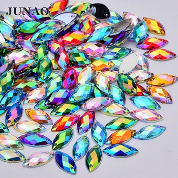 JUNAO 100buc 7*15mm Ochi de Cal Coase Pe Cristale Flatback Colorate AB Cristal Acrilic Strass Pietre de Cusut pentru lucru Manual Ambarcațiuni