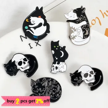 Întuneric Pisica Ace Vrăjitoare, Pisici Pisica Neagra cu Craniu Broșe Punk Kitty Animale Brosa Colecție pentru Femei, Barbati Cat Bijuterii en-Gros