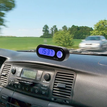 1buc Plastic Negru 2 In 1 Auto Car Kit Digital LCD Timp de Electronice Ceas Termometru cu Display W/ Iluminare 12V 8.2 cm x 3.8 cm