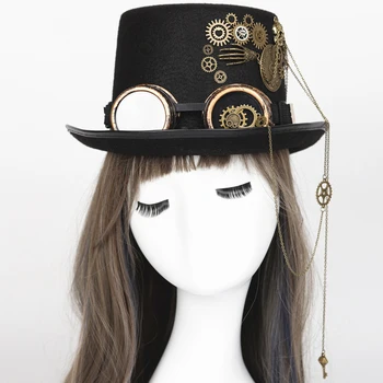 Steampunk Pălării De Top Gotic Steampunk Ochelari, Pălărie Costum Halloween Femei Fedora Lanțuri Pălărie Elegantă Cap Purta Costum De Petrecere