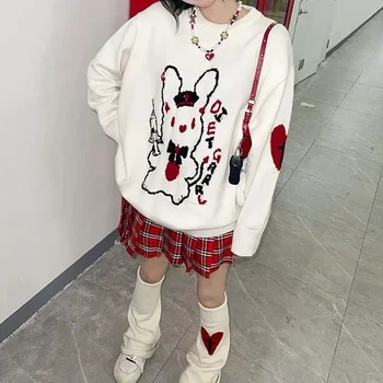 HOUZHOU Harajuku Kawaii Pulover Femei Japoneze Desene animate Stil Preppy Liber Pulover Tricotate E Fata de Toamna Iarna Y2K Topuri Casual