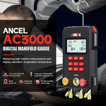 ANCEL AC3000 Manometru de Vid Presiune Tester de Temperatura Aer Condiționat Digital Galeriei de Refrigerare, HVAC Instrumente de Diagnosticare Auto