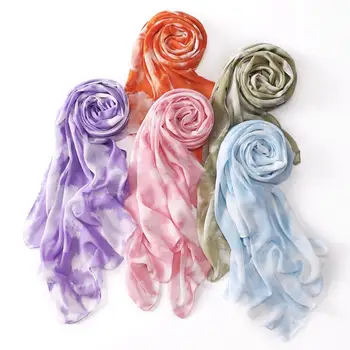 Tie Dye Imprimate Șifon Eșarfă Hijab Musulman de Culoare Gradient de Voal Eșarfe 2021 Bentita pentru Femei Islam Văl Turban Cap Împachetări