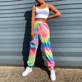 EFINNY Neon Tie Dye Joggeri Înaltă Talie Pantaloni Largi Lungi Femei Sweatwear Pantaloni Largi Haine de sex Feminin