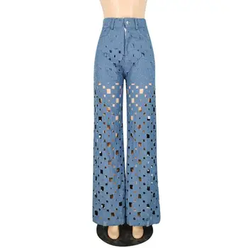 Femei Casual Cu Talie Înaltă Rupt Blugi Croitorie Decupaj Pantaloni Largi Pantaloni Largi All-Meci Streetwear