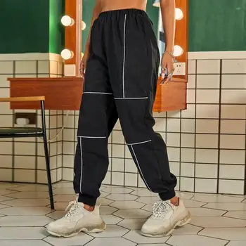 Femei Pantaloni Dungi Reflectorizante Largi de Trening Femei Glezna Legat de Înaltă Talie Pantaloni pentru Sport Vrac Elastice Pantaloni de Marfă