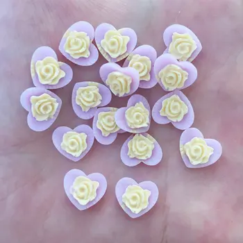Noi 100BUC 10mm Rășină solidă de culoare 3D flori în formă de inimă spate Plat de piatră album Înfrumusețarea DIY Nunta aplici SW10*2