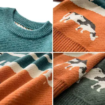 Iarna Tricotate Pulover Masculin Vaca Colorat Animal Print Trage Supradimensionat Japoneză Streetwear Epocă Tricotate Jupmers Y2k Pulover