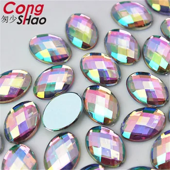 Cong Shao 100buc 10*14mm Acril Colorat Stras Spate Plat Formă Ovală Pietre Și Cristale de Îmbrăcăminte Meserii Accesorii 8Y772