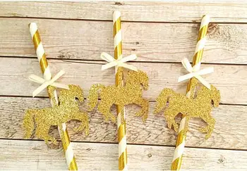 Sclipici aur Caruselul cu Cai de ziua COPILULUI DUȘ Botezul hârtie de paie nunta de Anul Nou drinkware petrecere decoratiuni