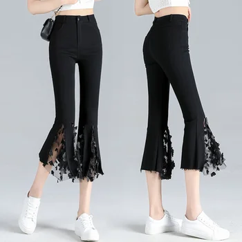 Coreea Moda Doamnelor Pantaloni Femei Dantelă Talie Mare Pantaloni Evazate Streetwear Elastic Slim Harajuku Pantalones Codrin Mujer