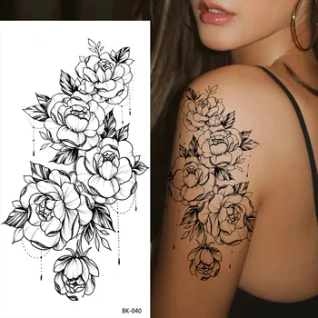 Sexy Flori Tatuaj Temporar Corpului Feminin Pictura Arta Braț Picior Autocolant Tatuaj Fals Realist Trandafirul Negru Impermeabil Tatuaj