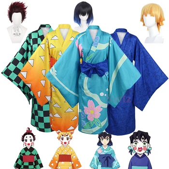 Sezonul 2 Agatsuma Zenitsu Kimono Demon Slayer Anime Cosplay Costum Kamado Tanjirou Hashibira Inosuke Rochie Kimetsu Nu Yaiba