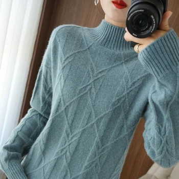 Lână cașmir pulover femei vrac tricotate casual jumătate de înaltă gât pulover 2021 nou de înaltă calitate, de toamnă și de iarnă pulover