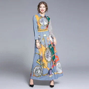 2023 Designer De Brand Pista Femei Rochie De Toamna Dress Shirt C Print Cai Vagon Războinic Floral Cu Maneci Lungi Rochii Maxi