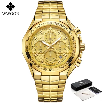 WWOOR Brand de Lux Ceasuri de Aur Pentru Bărbați Impermeabil Cuarț Sport Ceasuri de mână de Moda Cronograf de sex Masculin Ceas Relogio Masculino