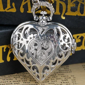 Gloanțe de argint Cuarț în formă de Inimă Ceas de Buzunar Colier Pandantiv Femei Doamnelor Bijuterii Cadouri