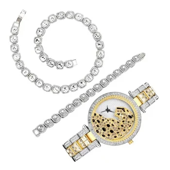 Femei de Lux Plin de Cristal de Cuarț Ceas de Moda 3D Leopard Dial Brățară Ceas de mână Cu Bling Set de Bijuterii de sex Feminin Reloj Mujer