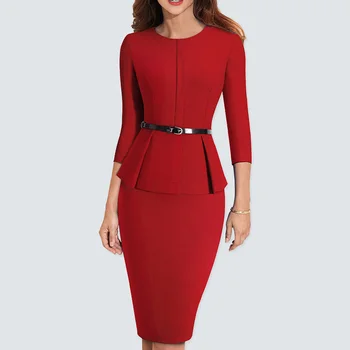 New Sosire Toamna Formale Peplum Office Lady Dress Elegant linie dreaptă Bodycon Activitatea de Afaceri Rochie de Creion HB473