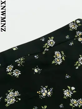 XNWMNZ Femei 2022 moda de primăvară stil floral print boho midi fusta vintage cu talie înaltă, cu fermoar lateral de sex feminin fuste mujer