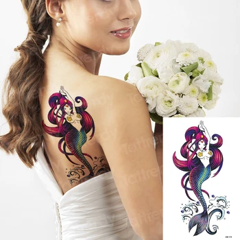 Tatuaj temporar Autocolant beauty Mermaid Umăr tatuaj Leu lup craniu snake dragon Tatuaj Braț Schiță Femei body art rezistent la apa