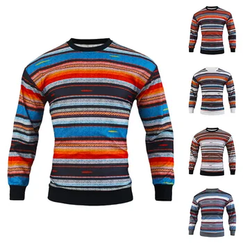 Primăvara și Toamna Barbati Nou Liber Crewneck Sweater Vafe Digitale de Imprimare Colorate cu Dungi Pulover Casual