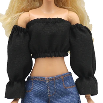 Negru de Moda Printesa Maneci, partea de Sus Fuste Plisate, pantaloni Scurți din Denim pentru Papusa Barbie Haine Haine Haine 1/6 BJD Papusi Accesorii