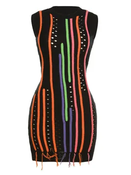 DECESUL Moda Tricotate pentru Femei Rochie fără Mâneci Gât Rotund Subțire Talie Mare Contrast Ciucure de Culoare Rochii de Primăvară 2023 Noi 17A5505