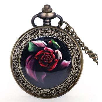 Delicat Trandafir Roșu de Cuarț Ceas de Buzunar Flori Fob Ceas cu Lanț de Ceas Steampunk cel Mai bun Cadou pentru Barbati Femei Pandantiv Colier