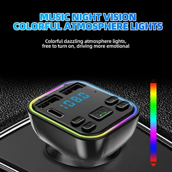 Auto Bluetooth Transmițător FM PD Tip C Dual USB 3.1 a Fast Charger Priza de Brichetă 7 Culori de Lumină Handsfree MP3 Player