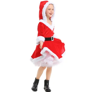 Cu Capișon Roșu Crăciun Moș Crăciun Costum Fete Rochie Petrecere De Craciun Pentru Copii Cosplay Rochie Fancy