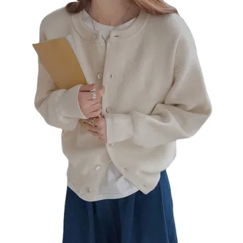 Toamna Iarna Pulover Cardigan Femei Simple-Coreean O-Gât Pulovere Roz Haina Casual Supradimensionate Liber Jumper Tricotaje Pentru Îmbrăcăminte Exterioară