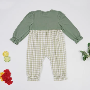 Ziua recunostintei Copilul Romper Babi Fete Haine Turcia Broderie Body Verde cu Zăbrele-O singură Bucată Costume Salopeta Pentru 0-3T Fata