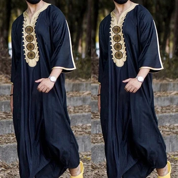 Ramadan Rochie Musulman Abayas Dubai Casual Caftan Halat Imprimate Casual Islamic Costum cu Maneca Lunga Cadouri pentru Barbati