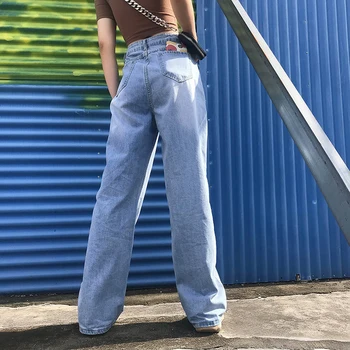 Talie Inalta Blugi Femei De Moda Casual Albastru Cowboy Streetwear Vintage De Calitate 2021 Fata Student Harajuku Direct Pantaloni Denim