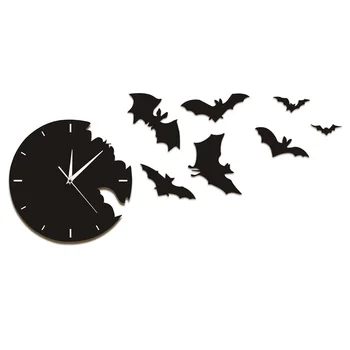 Un Liliac Ceas De Evacuare Ceas De Halloween Liliac Silueta Ceas De Perete Înfricoșător Bat Simboluri Home Decor Contemporan Negru Ceas De Perete