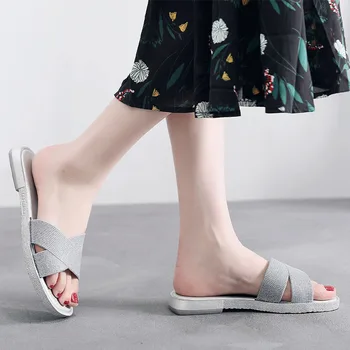 Slide pentru Femei 2022 Casa Încălțăminte de Interior Vara Cristal Plat Pantofi de Moda Femei este o Femeie Sclipici Femei Papuci Zapatillas