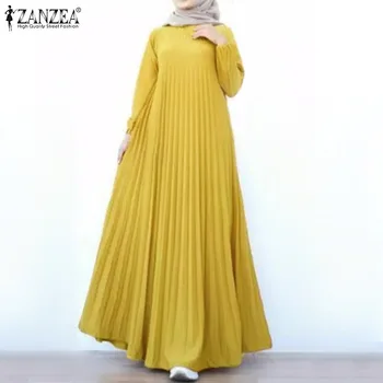 Rochie de toamna Elegante de Bal Rochie Maxi Rochie ZANZEA Femeile Musulmane Abaya Dubai Maneca Lunga Moda O Linie Halat Femme Islam Îmbrăcăminte